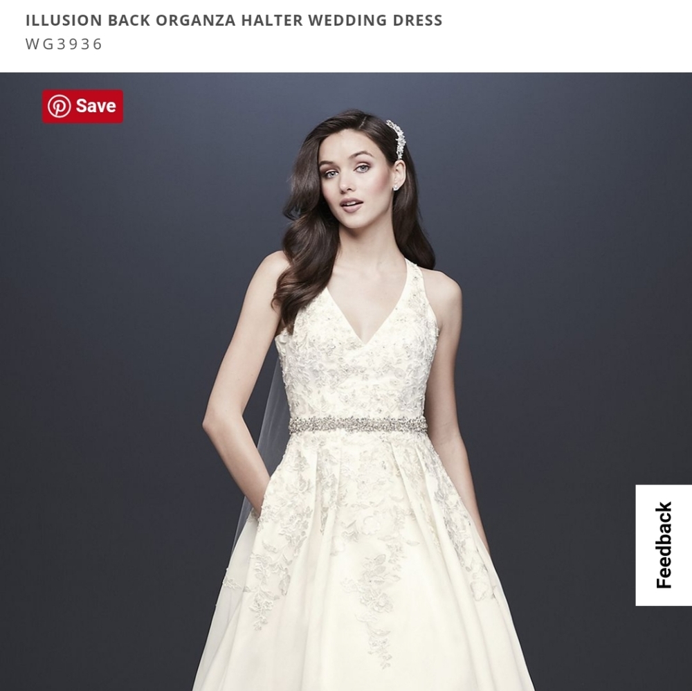 Davids Bridal Size 12 ILLUSION BACK ORGANZA HALTER WEDDING DRESS